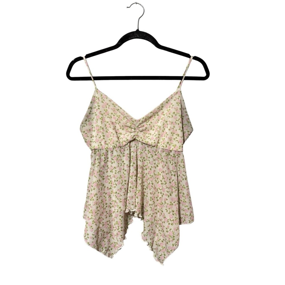 See You Monday Floral Cami Top XL Pink Rose Handkerchief Hem Y2K